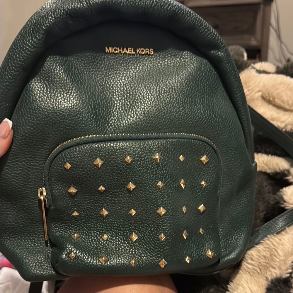 Michael Kors Green and Gold Studded Backpack